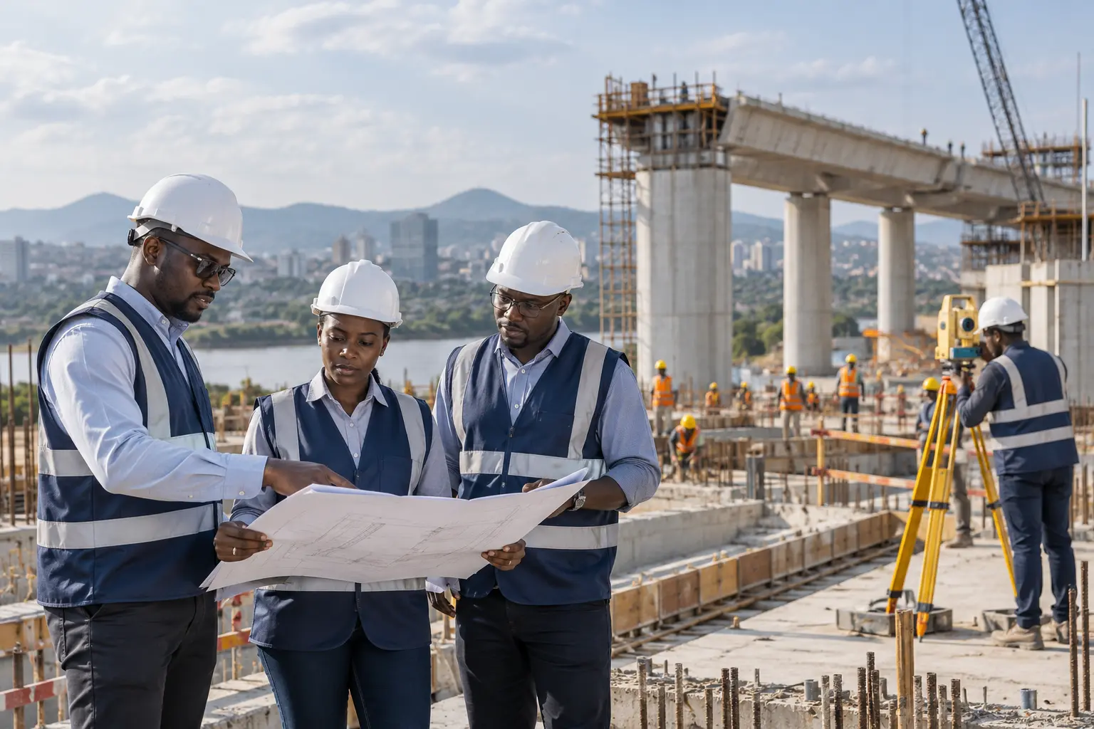 Ingénieurs supervisant un chantier de bâtiment et travaux publics